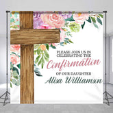 Lofaris Cross Floral Custom Name Confirmation Day Backdrop